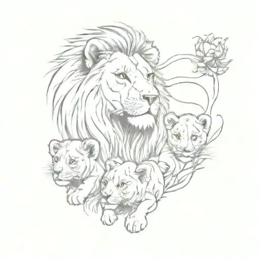 Lion And 3 Cubs