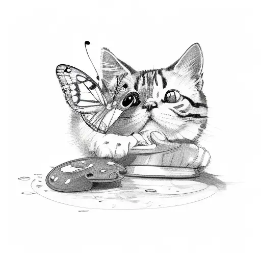 Orange Cat Playing With A Butterfly