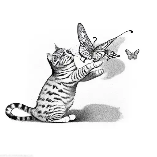 Orange Cat Playing Chasing A Butterfly