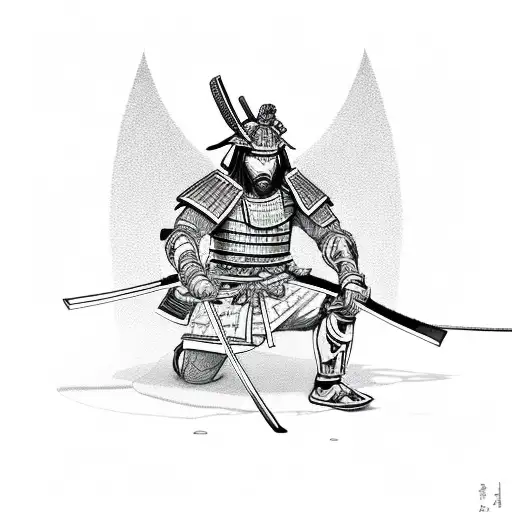 Samurai Kneeling On The Battlefield