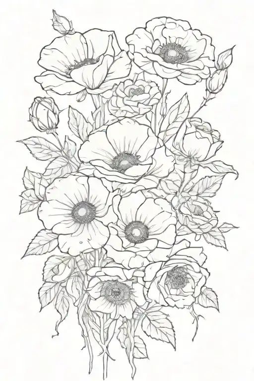 Roses And Poppies Blooming