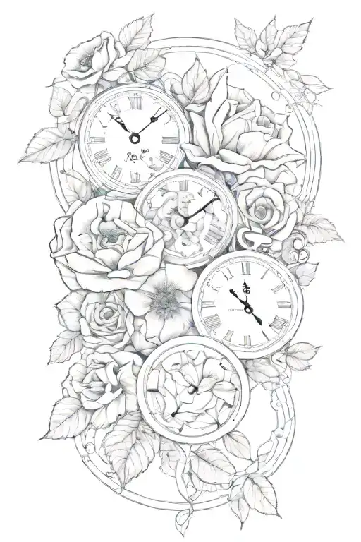 Roses And Poppies With 2 Clocks