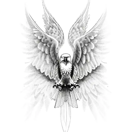 Detailed Black And Gray Of A Soaring Eagle