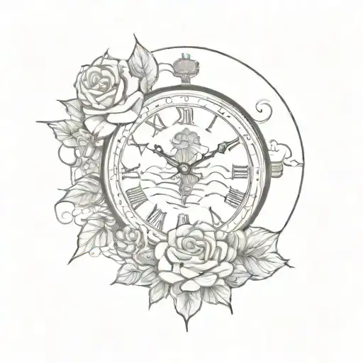 Sunset Roses Cross Surrounded By Flowers Eye Inside A Clock And Clouds Above With Flowers Below