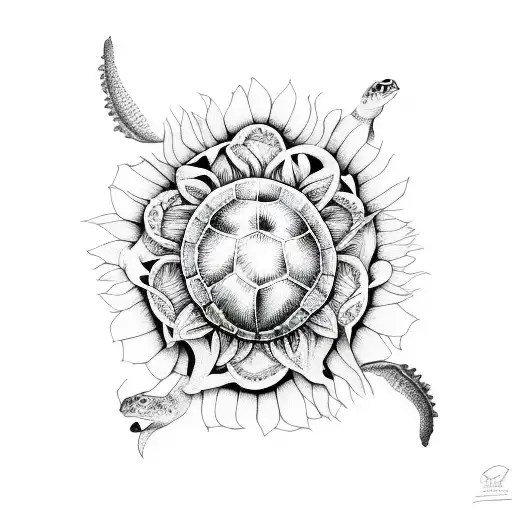 Sea Turtle With Sunflower