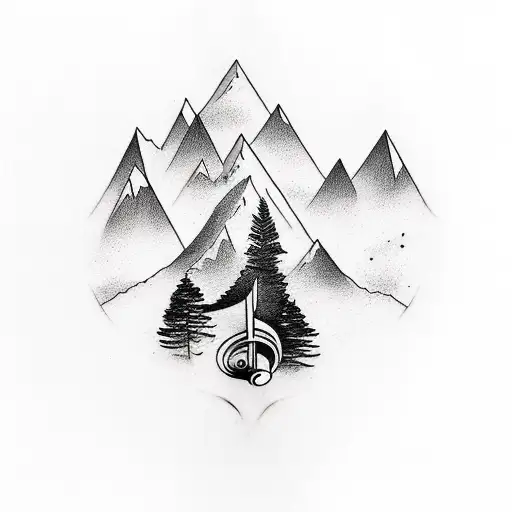 A Tattoo Design Combining Musical Notes And Mountain Peaks To Represent A Love For Music And Hiking