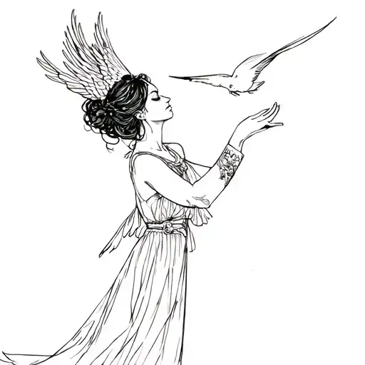 Black Woman Releasing Bird In The Air