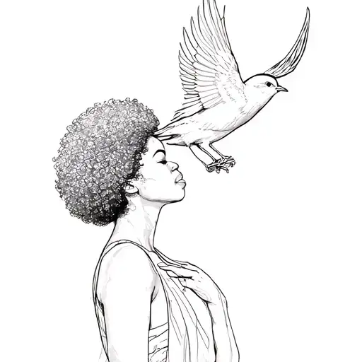 Black Woman With Afro Releasing Bird In The Air