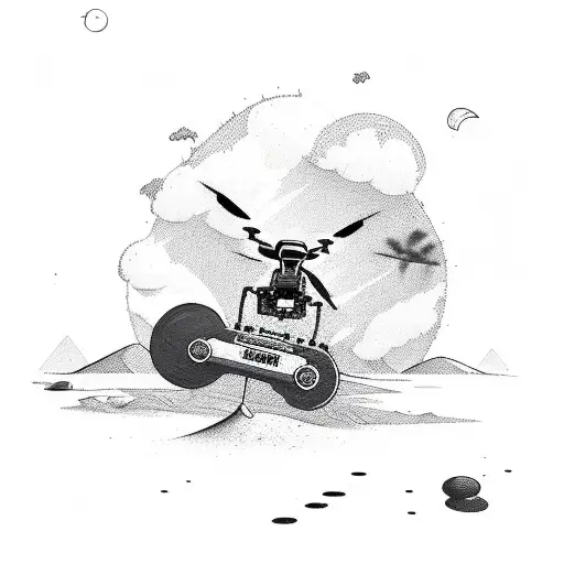 Bomb Drone Crashing On A Desert With An Emu Animal Riding A Surboard