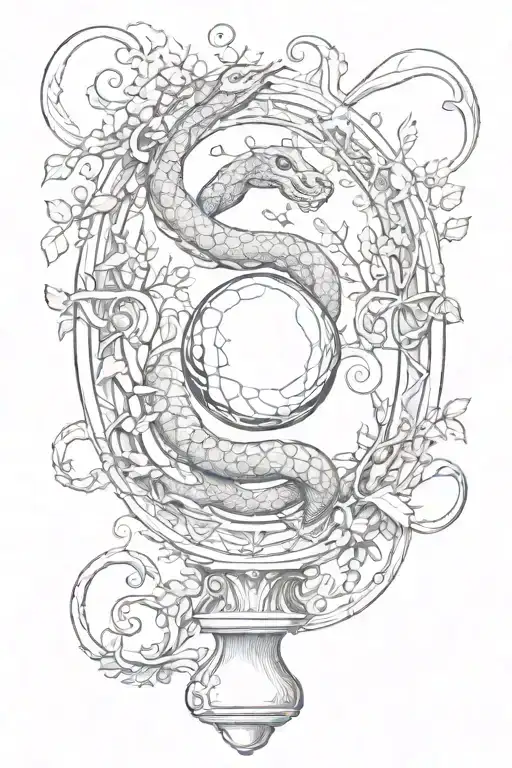 A Serpent Coiling Around A Crystal Ball Surrounded By Vines And Mysterious Symbols