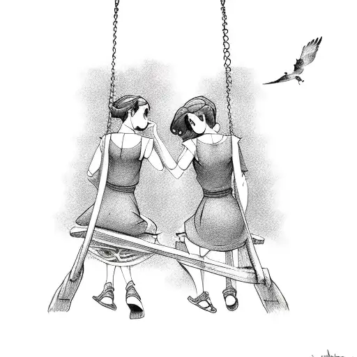 Two Sisters With Their Backs Turned On A Disney Style Swing