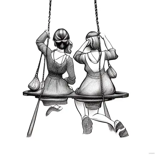 Two Sisters With Their Backs Turned On A Disney Style Swing