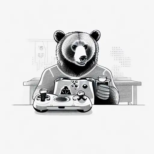 A Bear Playing A Video Game Controller While Drinking A Beer