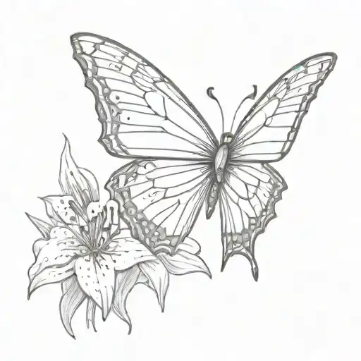Butterfly With One Normal Side And The Other Wings Are Lily Flowers