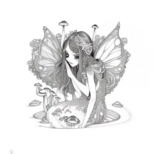 Fairy With Mushrooms And Crystals