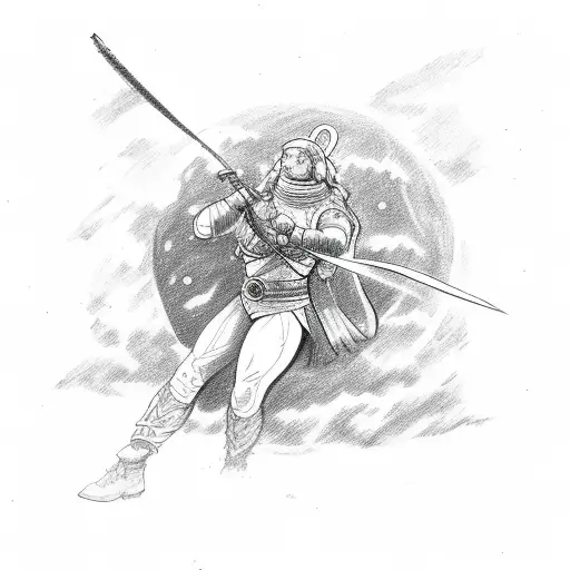 A Sketch Of A Fighter In Action With The Moon As A Symbol Of Strength And Power