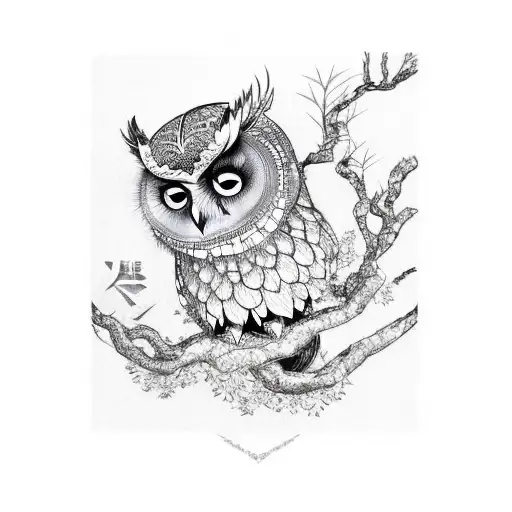 All Zodiac Signs With Japanese Blossom Tree With An Owl