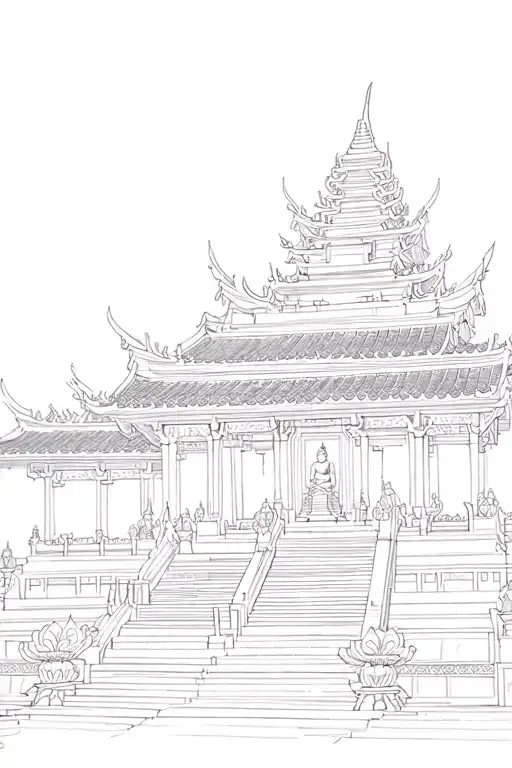 Buddhist Temple Is Made In The Style Of A Sketch