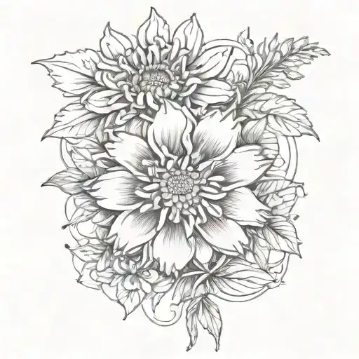 Marigold Flower With Honeysuckle Flowers Tattoo Design