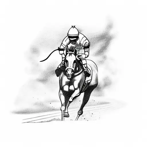 A Tattoo Design Combining A Horse Racing Scene With A Steaming Cup Of Coffee