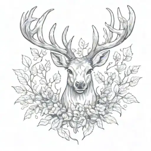 Deer Antlers Red Deer With Oak Leafs Under