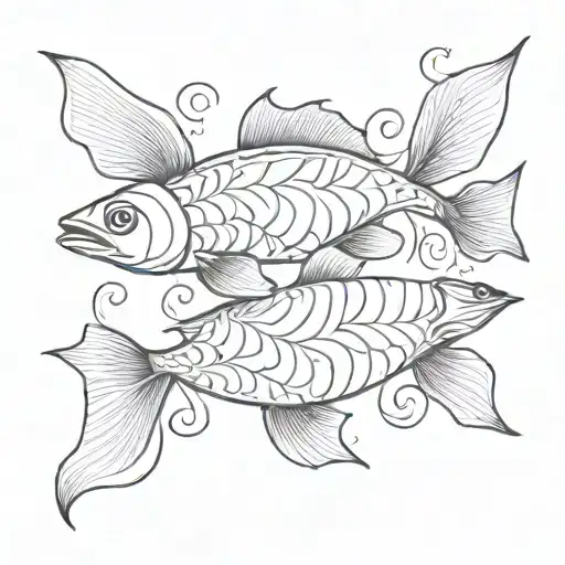 Two Fishes Intertwined As A Fineline Tattoo On The Rib