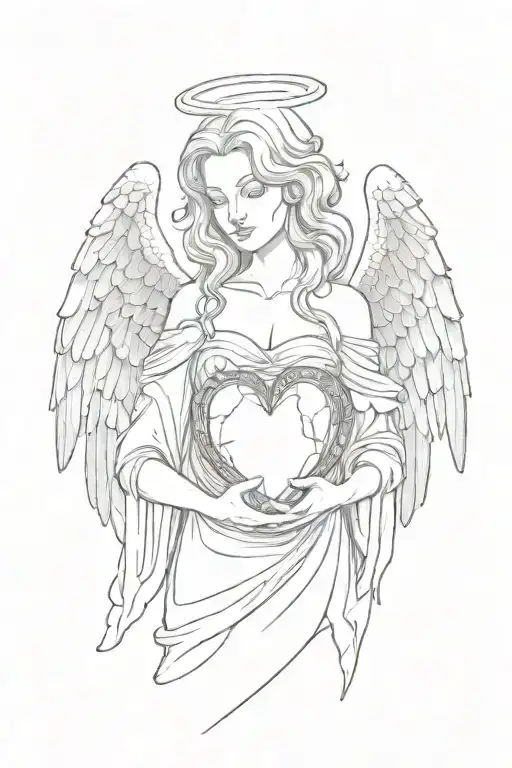 Female Angel With Wings Folded Down Holding A Human Heart In Her Open Hands