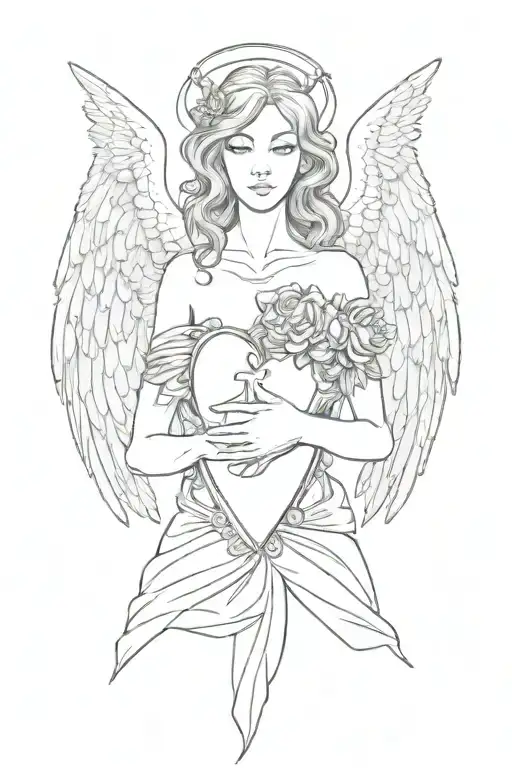 Female Angel With Wings Folded Down Holding A Human Heart In Her Open Hands