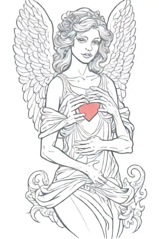 Female Angel With Wings Folded Down Holding A Human Heart In Her Open Hands