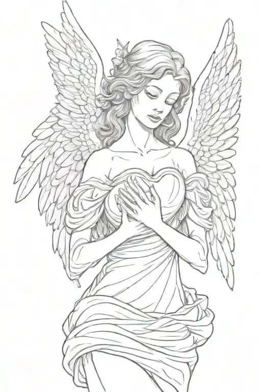 Female Angel With Wings Folded Down Holding A Human Heart In Her Open Hands