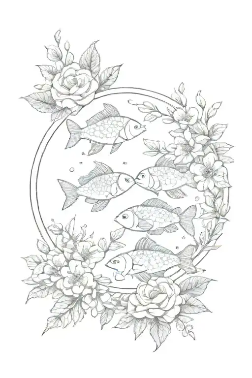 Pisces Zodiac Sign And Flowers In A Circle Made