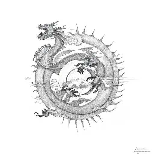 Dragon With The Sun And Moon