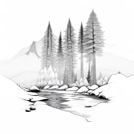 Forest Mountain River And Moon