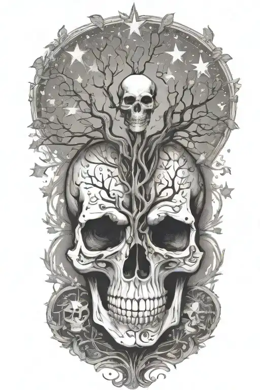 Tree Of Life With Stars And Skull Face