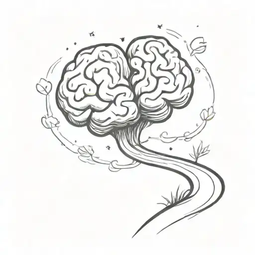 Minimalist Cartoon Brain And Cartoon Heart Holding Hands And A Walk Along A Winding Path