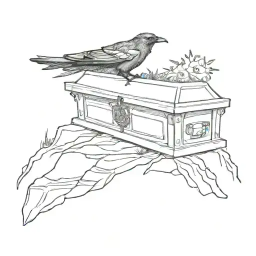 A Coffin On A Hill With A Small Crow