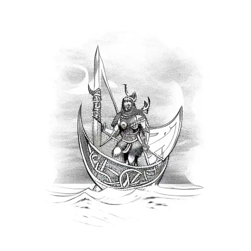 Valkyrie With Viking Ships And Viking Runes