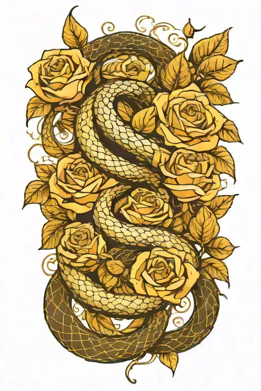 Snake And Roses Intertwined