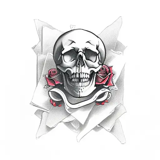 Skull With Roses Smoke And Playing Cards On The Forearm
