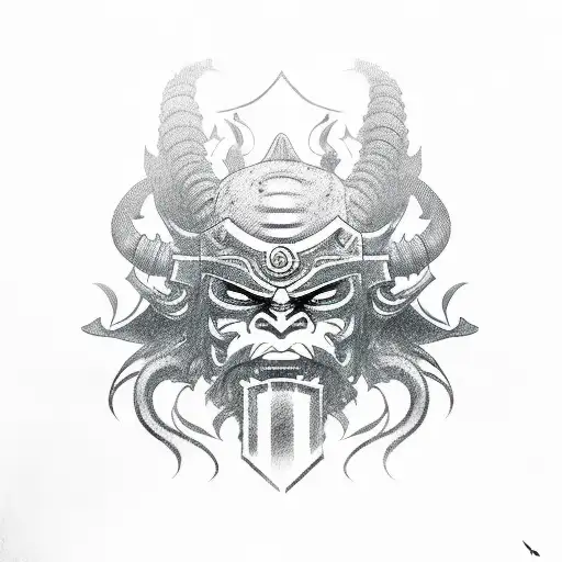 Oni Mask With Katana Through Its Head
