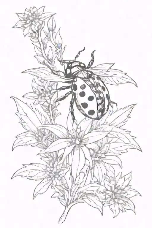 Ladybug And Edelweiss Flower Stem Wrapped