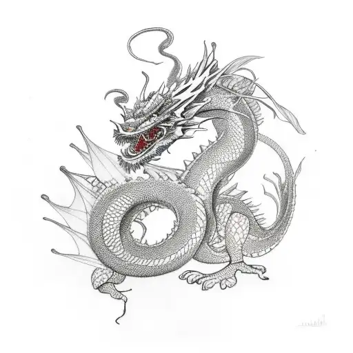 Japanese Dragon With Amaryllis Flowers