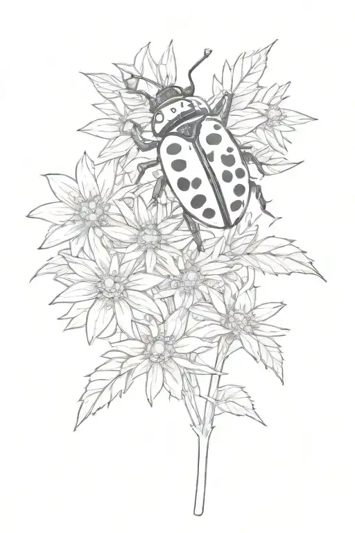 Ladybug And One Edelweiss Flowerwith Stem