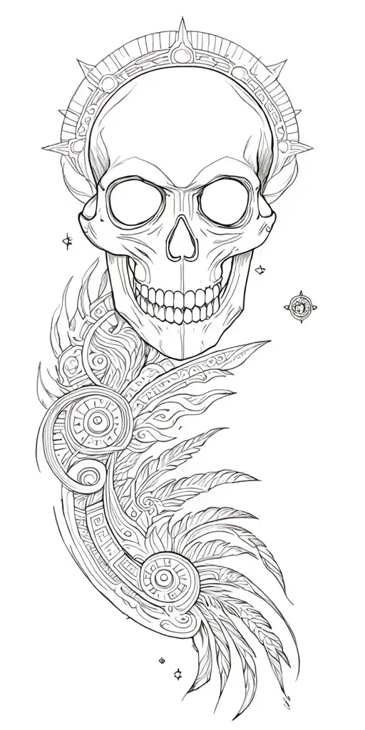 Arm Sleeve Skull Face And Maori And Universe