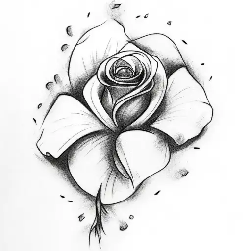 A Tattoo Sketch Of A Black Rose That Is Dying With Fire Burning Around The Stem
