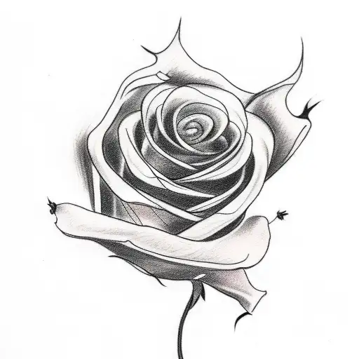A Tattoo Sketch Of A Black Rose That Is Dying With Fire Burning Around The Stem