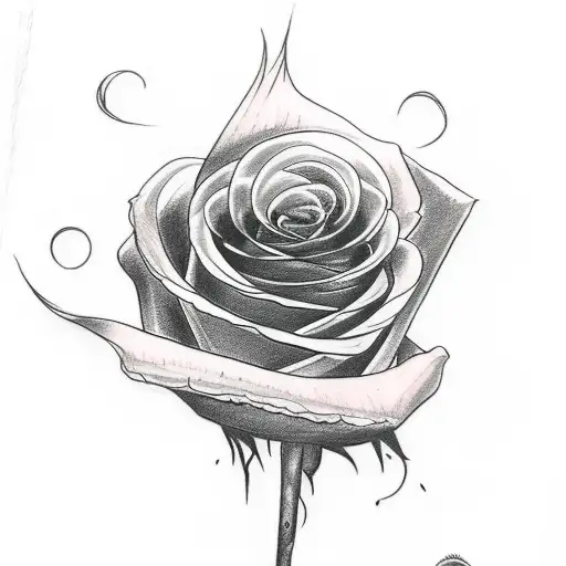 A Tattoo Sketch Of A Black Rose That Is Dying With Fire Burning Around The Stem