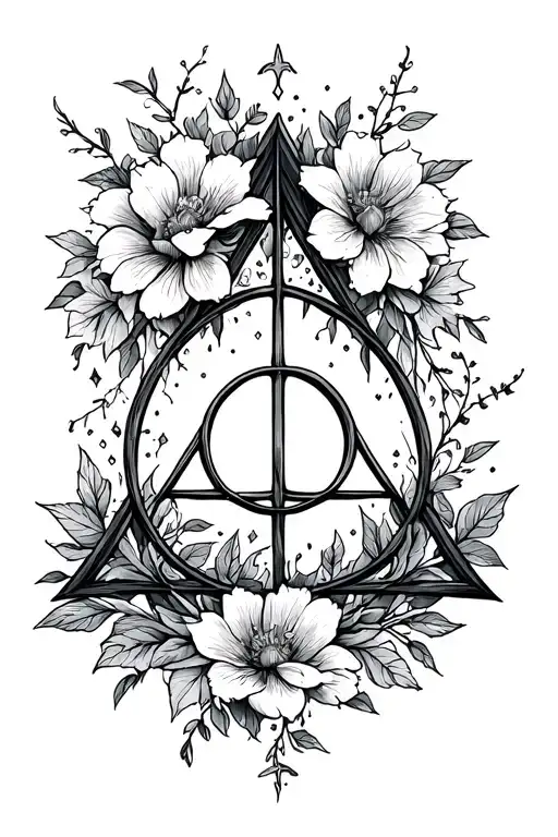 Deathly Hallows Symbol With Flowers