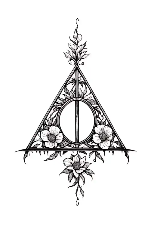 Deathly Hallows Symbol With Flowers