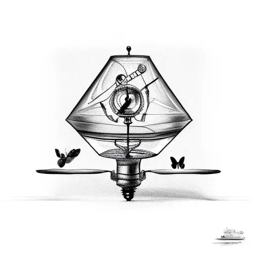Broken Lamp With Butterfly And Broken Compass